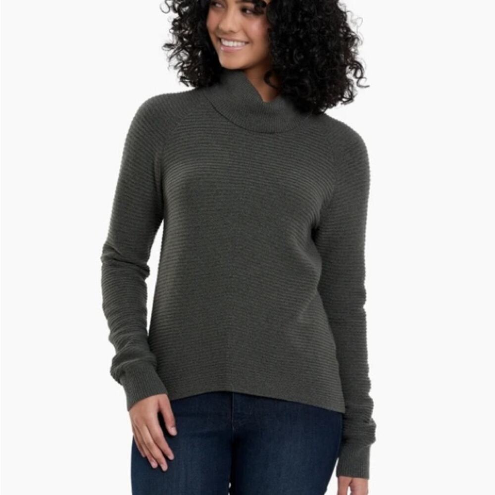 Kuhl Solace Sweater Soft Pine Blue Ribbed Knit Turtleneck Sweater Small